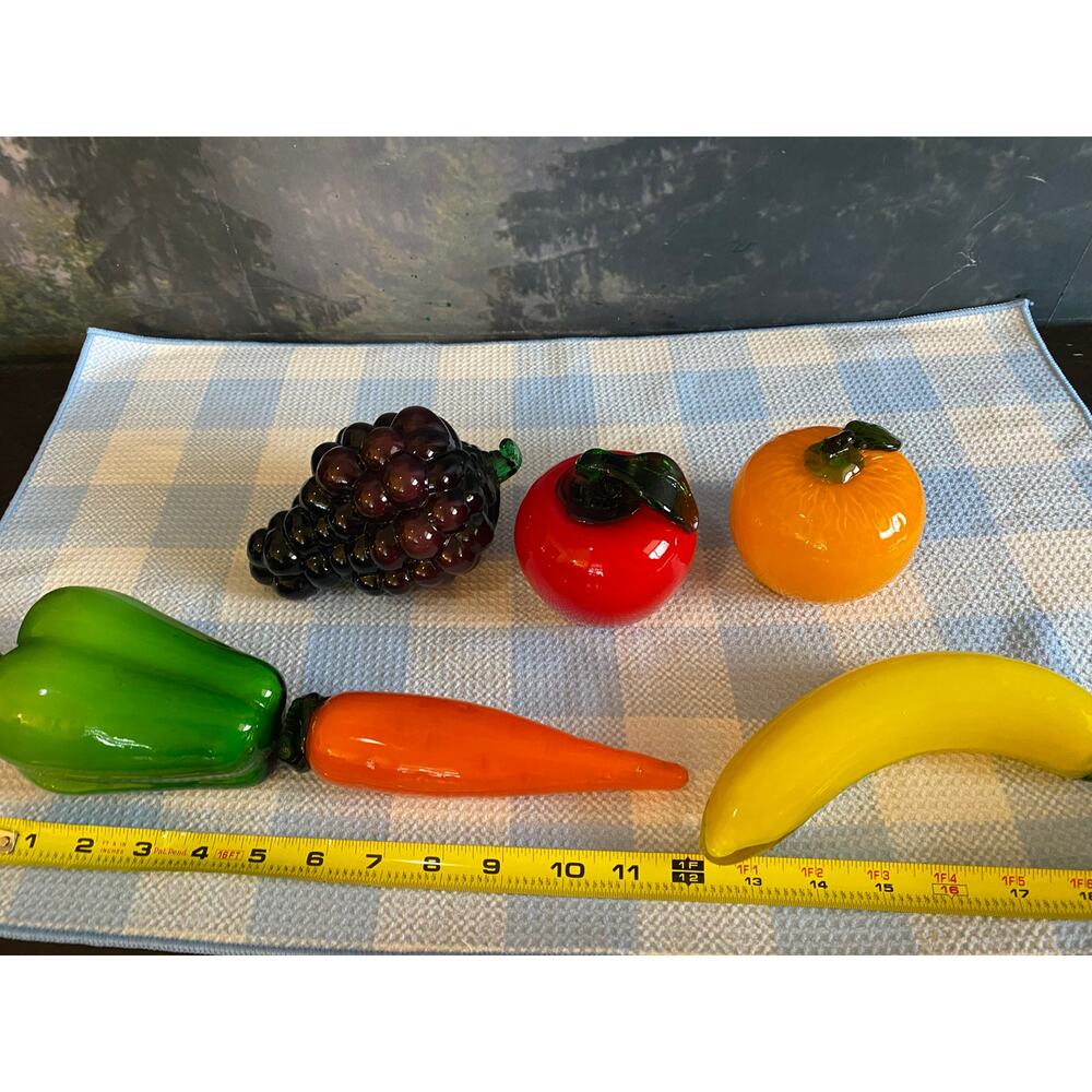 Vintage Hand-Blown Glass Fruit & Vegetable Set 6 Pieces - Murano Style Art Glass - Picture 8 of 9